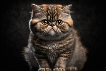 Captivating Exotic Shorthair Cat on a Mysterious Dark Background