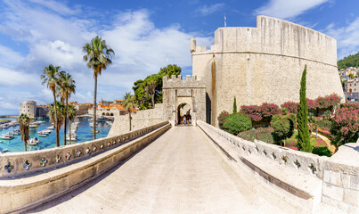 Naklejka premium Landscape with harbour and old town of Dubrovnik, Croatia