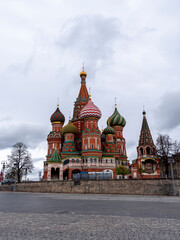 Fototapeta na wymiar MOSCOW - JULE 27: The Saint Basil's Resurrection Cathedral tops on the Moscow on Jule 27, 2022 in Moscow, Russia