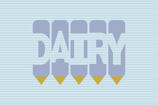 Dairy text with Pen symbol creative ideas design, vector illustration graphic design. Dairy typography negative space word vector illustration.