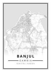Street map art of Banjul city in Gambia  - Africa