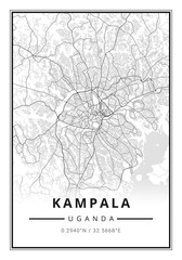 Street map art of Kampala city in Uganda  - Africa