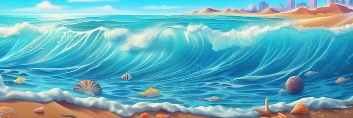 Summer background, Summer tropical sea background, sand beach. Horizontal banner and poster, header for website. generative ai