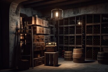 Wine Cellar: Create a set of images that showcase an impressive, well - stocked wine cellar. Generative AI
