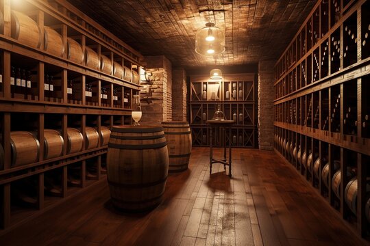 Wine Cellar: Create a set of images that showcase a luxurious, well - organized wine cellar. Generative AI