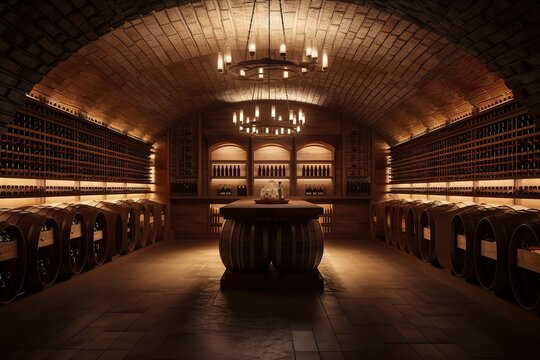 Wine Cellar: Create a set of images that showcase a luxurious, well - organized wine cellar. Generative AI
