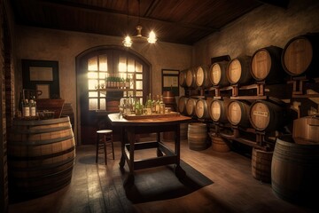 Wine Tasting Room: Capture a set of images that showcase a rustic, charming wine tasting room. Generative AI