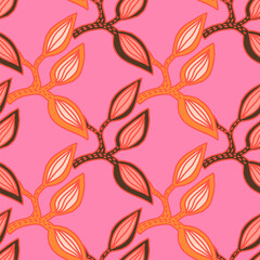 Seamless pattern with decorative leaves. Hand drawn exotic botanical texture. Sketch jungle leaf seamless wallpaper.