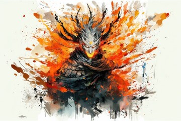 The Flame God: A Fiery and Magnificent Splatter Art Illustration of the God of Fire - AI generated