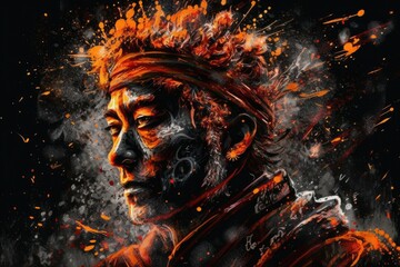 Heat Deity: A Fierce and Intense Splatter Art Depiction of the God of Fire - AI generated