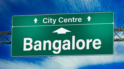 Road sign indicating direction to the city of Bangalore