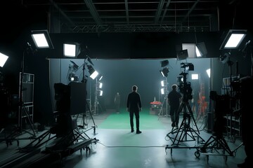 ﻿A group of people in a room with cameras and equipment - Generative AI