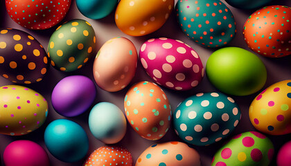 Colorful background of easter eggs, AI generated