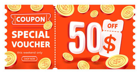 Coupon special voucher 50 dollar , Check banner special offer. Vector