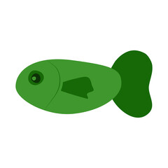 Abstract doodle green fish, simple flat drawing