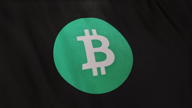BTC Bitcoin Cash Coin icon logo on full-frame black flag loop banner background
