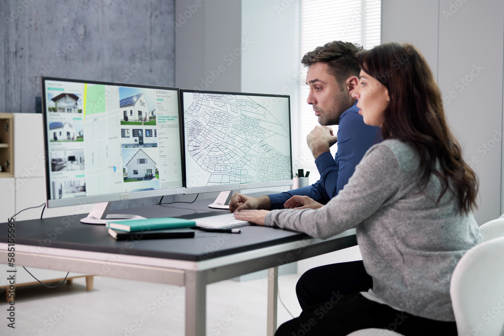 Poster Developer Looking At Land Plot Map