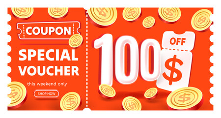 Coupon special voucher 100 dollar , Check banner special offer. Vector