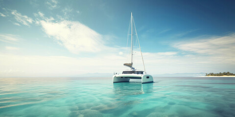 Fototapeta premium Catamaran navigating. Generative AI