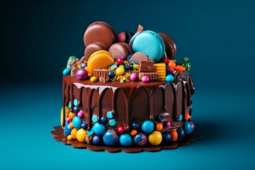 Fototapeta na wymiar Chocolate cake with candies