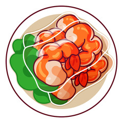 Vietnamese shrimp spring rolls (Gỏi Cuốn) illustration vector. Asian vietnamese food shrimp wrapped icon top view. Vietnamese fresh spring rolls with prawn cartoon. Vietnam food menu icon vector.