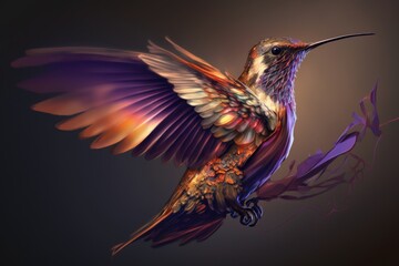 Digital Hummingbird flying as digital illustration (Generative AI)