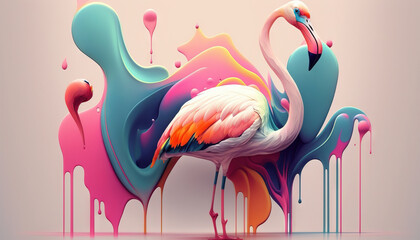 Flamingo abstract wallpaper. Background with cute flamingo bird in Pastel colors generative ai - obrazy, fototapety, plakaty