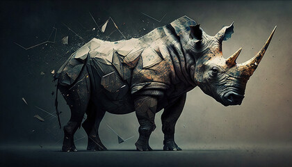 Fototapeta premium Rhinoceros animal abstract wallpaper. Contrast background Rhino in vivid colors generative ai