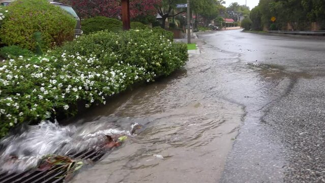 2023 - Excellent aerial footage of a storm drain catching rainwater in Ventura, California.