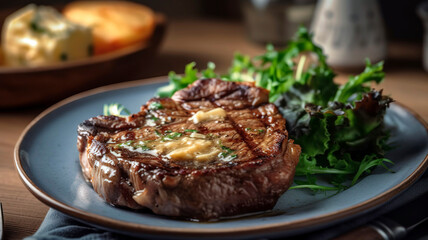 Perfectly Grilled Ribeye Steak with Savory Potato Gratin and Crisp Salad