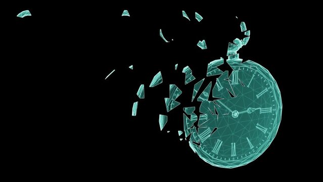 Three-dimensional crumbling pocket watch isolated on white background. 3D illustration.