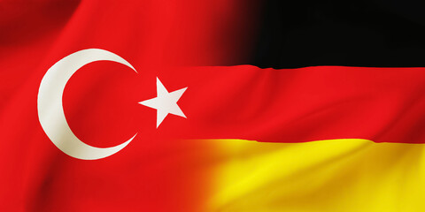 German,Turkey flag together.Germany,Turkiye waving flag background