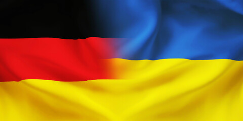 German,Ukrainian flag together.Germany,Ukraine waving flag background