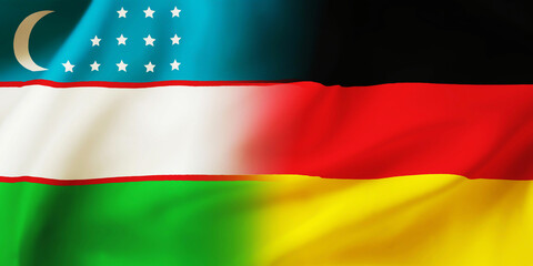 German,Uzbekistan flag together.Germany,Uzbekistan waving flag background