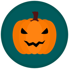 Pumpkin icon on green circle. 