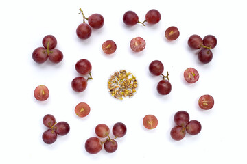 Fresh grape with seeds on white background.