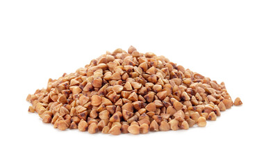 a small pile of buckwheat grains on a white background