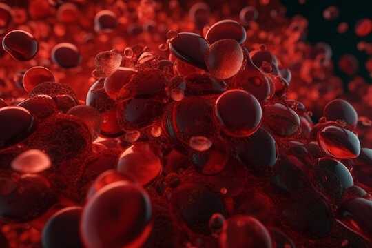 3D microscopic view of hemoglobins in human blood, Generative AI