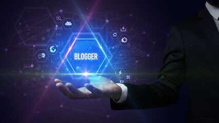 Man hand holding social inscription