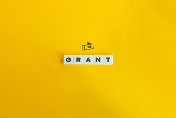 Grant Banner and Conceptual Image. Letter Tiles on Yellow Background. Minimal Aesthetics.