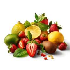Fototapeta na wymiar illustration of variety of fresh fruits isolated on white background. generative AI