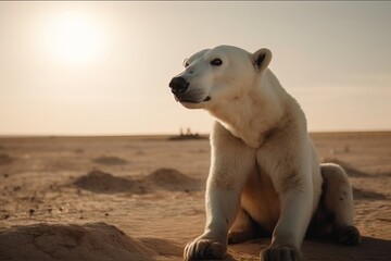 Obraz na płótnie Canvas Illustration of a bear in a bad habitat, global warming concept, image created digital with generative AI