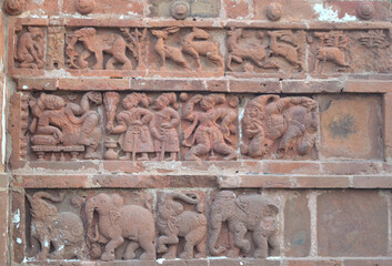 TERRA COTTA ART WORK  IN THE WALL OF  TEMPLE  OF  BISHNUPUR, WEST BENGAL, INDIA