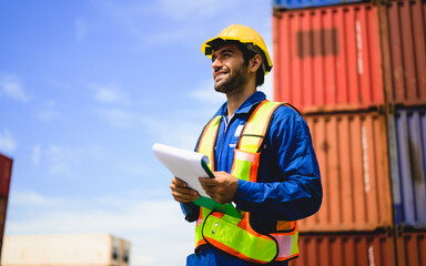 Professional industrial engineer worker working at container cargo yard