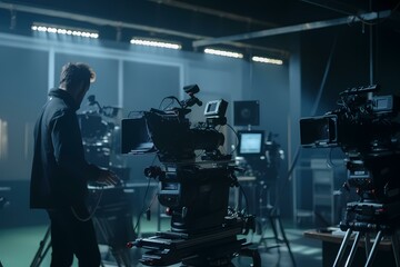 A man standing next to a camera - Generative AI