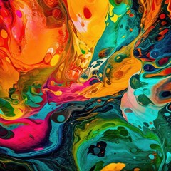 Liquid texture on abstract background in bright colors. Beautiful alcohol ink illustration. Generative AI. 