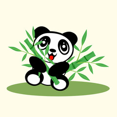 Vector illustration design of cute panda animal cartoon holding a bamboo tree which is his favorite food