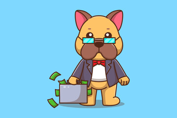 Rich Cute Bulldog Dog Vector Illustration