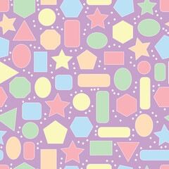 Raster illustration. Pastel geometrical shapes seamless repeat pattern. Best for gift wrapping, kids clothing and nursery décor.