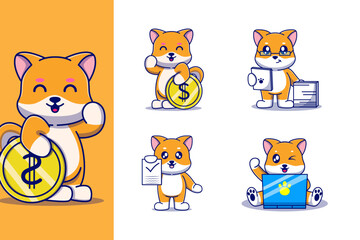 Cute Shiba Inu Dog Business Character Mascot Set